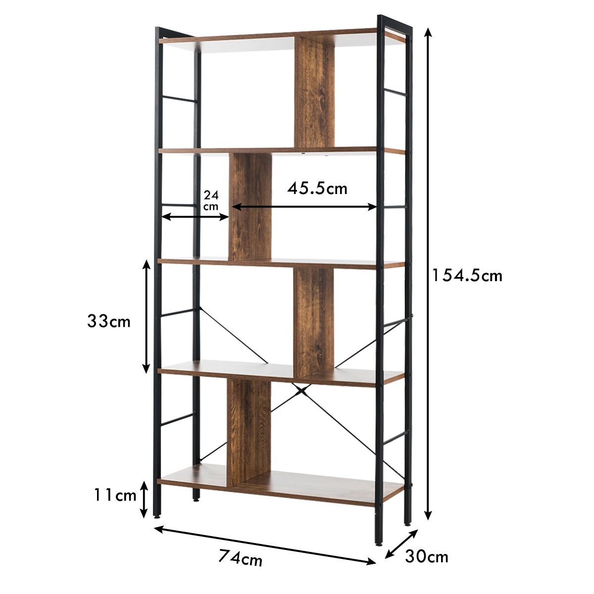 Bibliothèque-Étagère de Rangement-Bibliothèque à 5 Niveaux, style