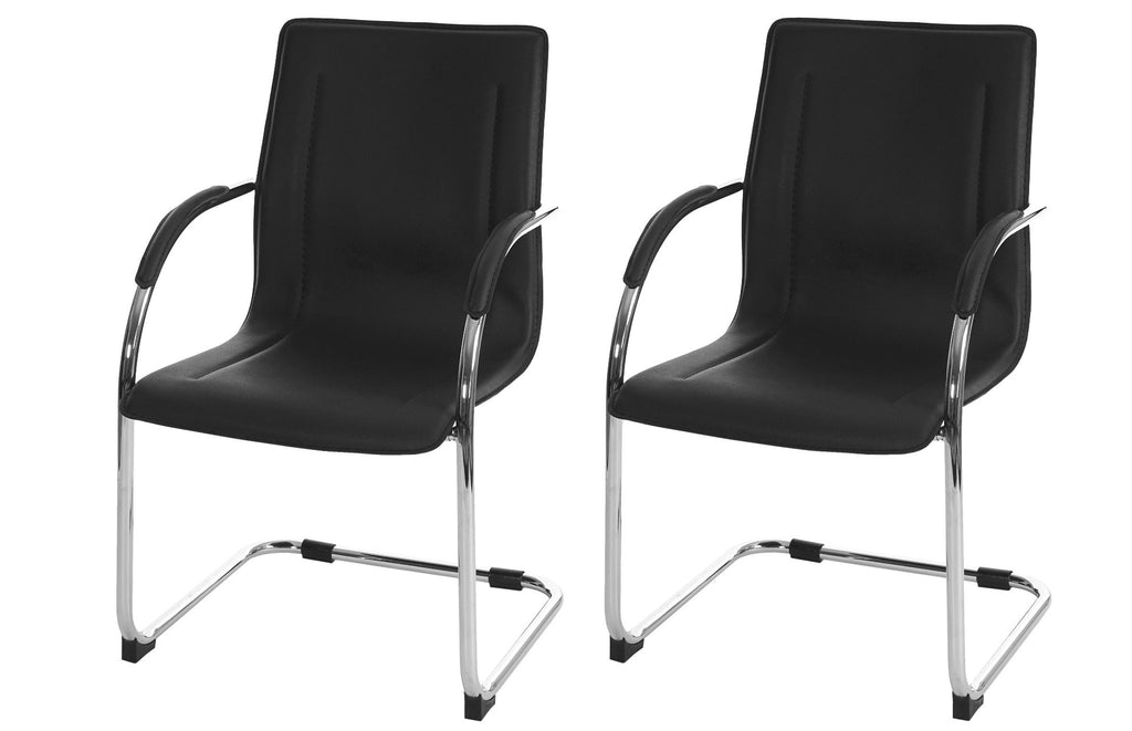 2x fauteuils chaises de bureau sans roulettes chaise de conférence visiteur  en synthétique et maille noir 04_0000180